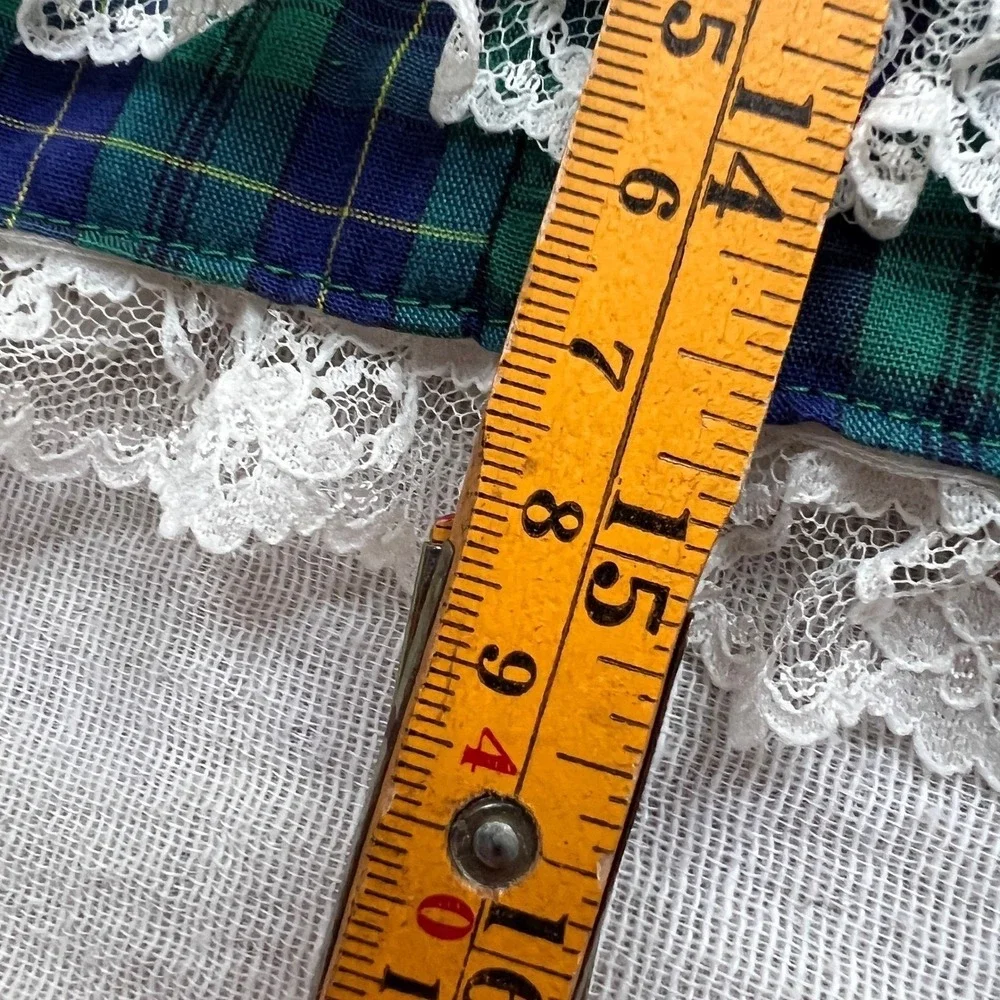 Plaid Lace Ruffle Dress‎ Girls 2T Green Tartan Prairie Cottagecore